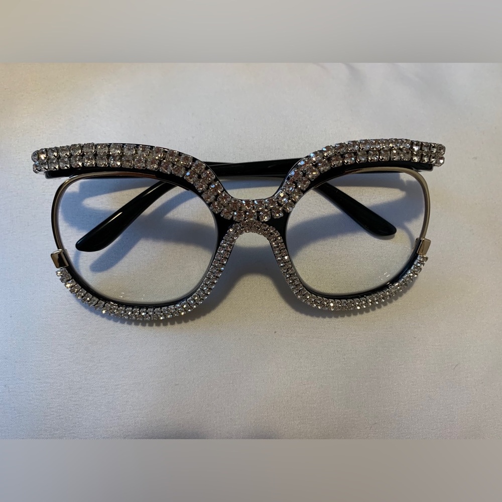 Rhinestone Clear Frame Glasses - image 1